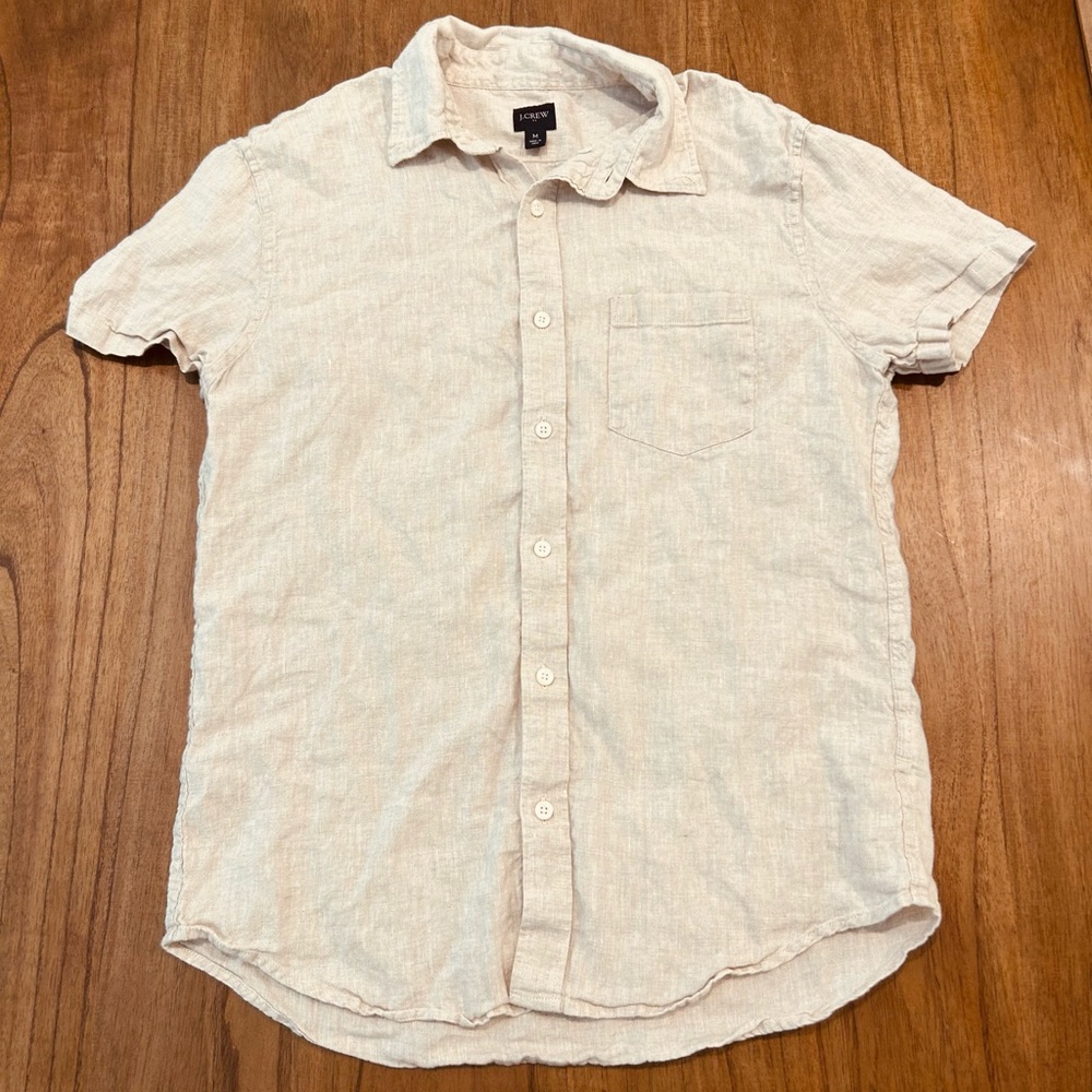 J.Crew Men’s Linen Button Up Khaki Tan Shirt